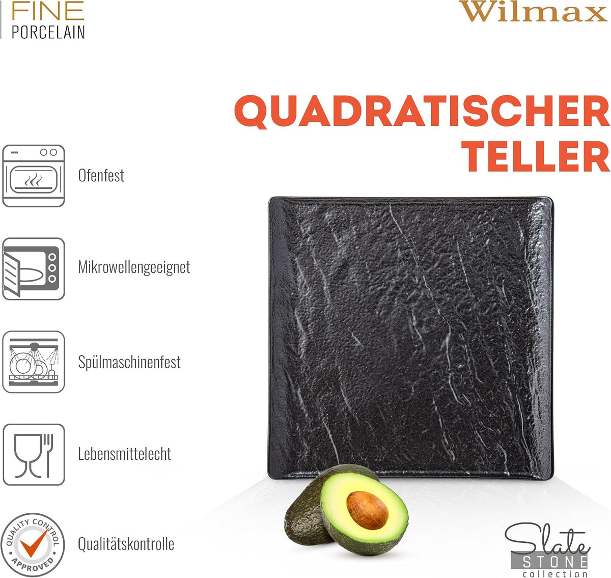 Wilmax Vierkante schaal SlateStone Zwart 27x27 cm Set van 2