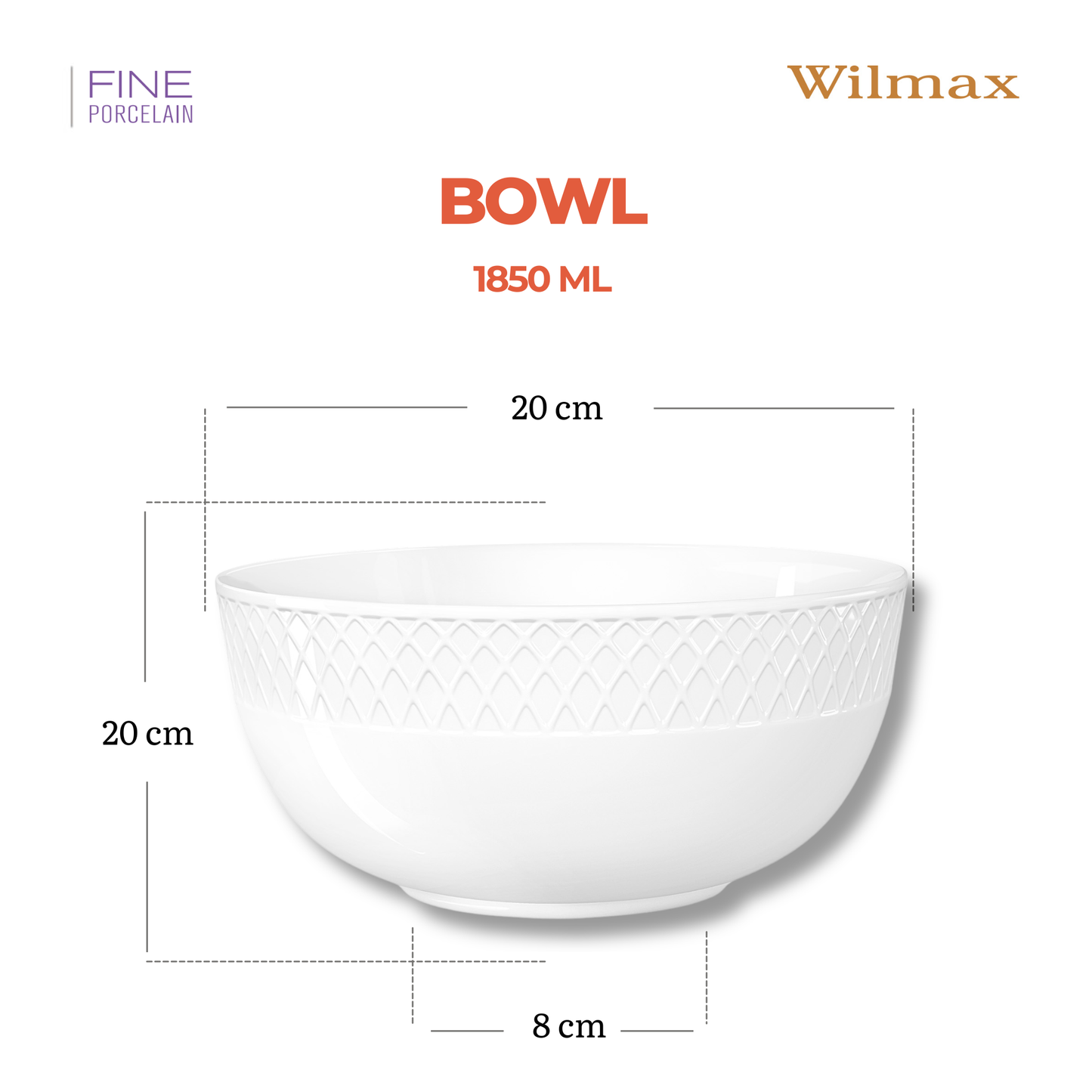 Wilmax Schaal 20 cm 1850 ml Wit Porselein