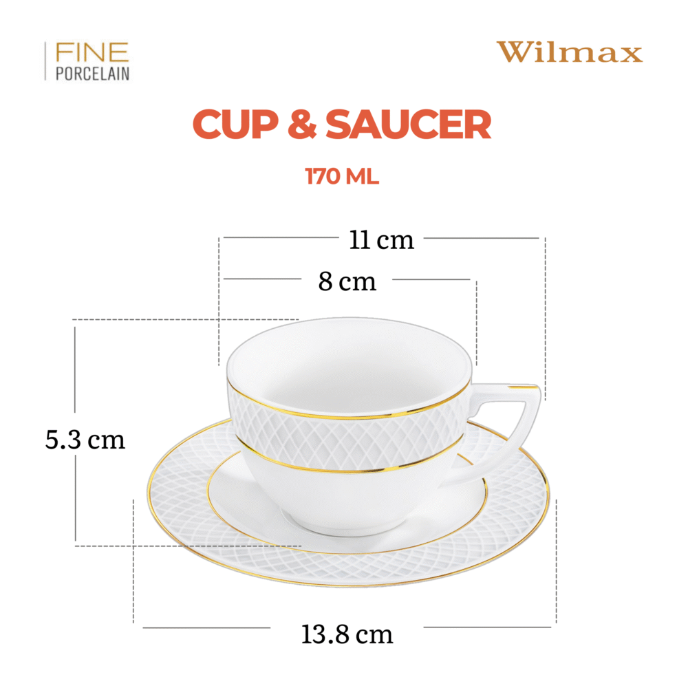 Wilmax Cappuccinokop & schotel Wit Goudrand 6-delig