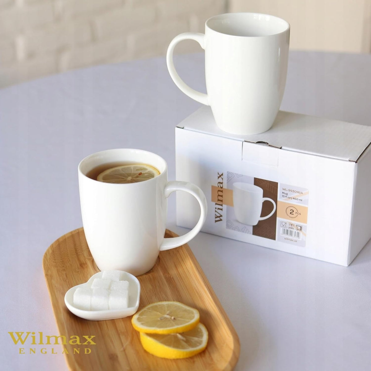 Wilmax Mokken 460 ml Wit Porselein 2-delige set A2
