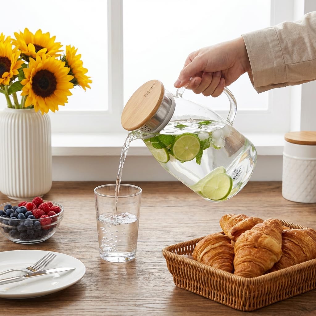 Wilmax Thermoglas Kan 1500 ml met bamboedeksel transparant