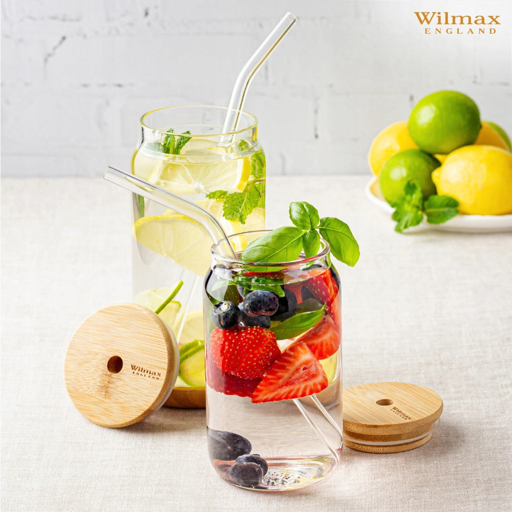 Wilmax Glasbeker 500 ml met deksel en rietje WL-888610/A