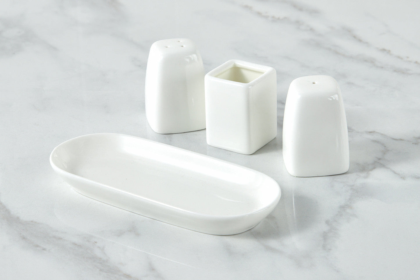 Wilmax Salz- & Pfeffer Set aus Porzellan mit Zahnstocherhalter WL-996005/SP